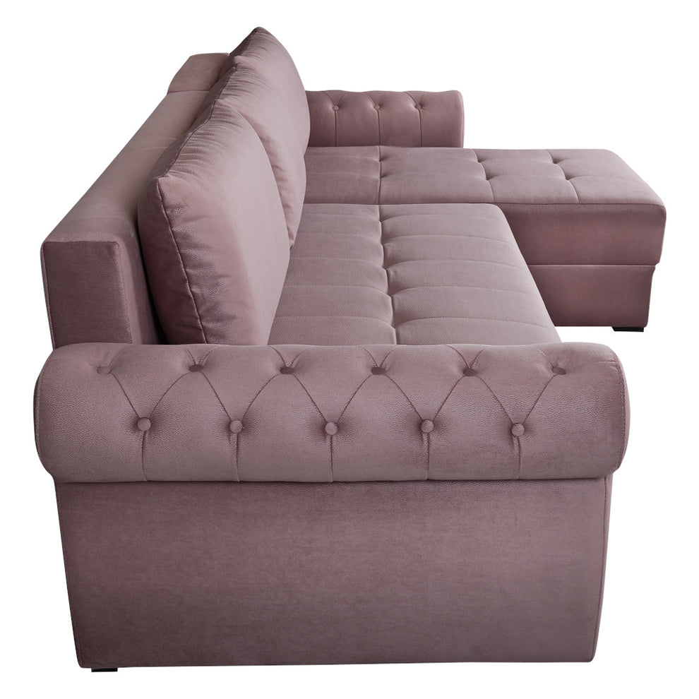 Coltar Extensibil Dreapta Trendy, 5 Locuri, Lada Depozitare, Roz, 275 Cm