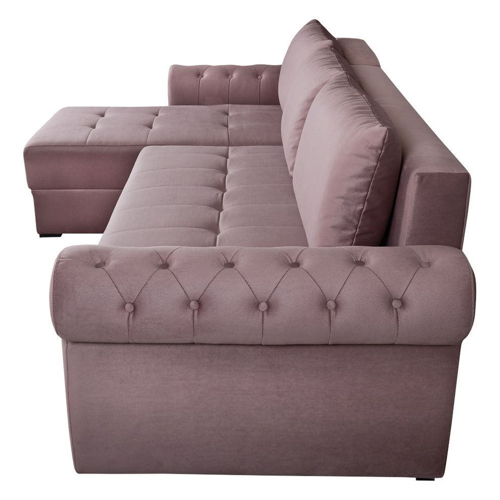 Coltar Extensibil Stanga Trendy, 5 Locuri, Lada Depozitare, Roz, 275 Cm