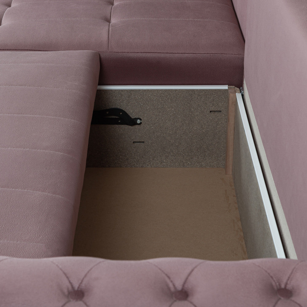 Coltar Extensibil Stanga Trendy, 5 Locuri, Lada Depozitare, Roz, 275 Cm