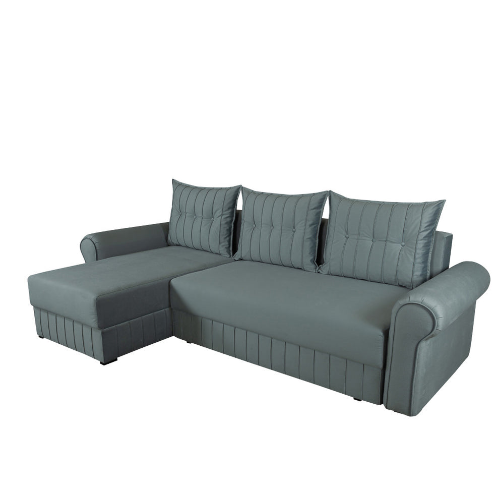 Coltar Extensibil Stanga Chic, 5 Locuri, Lada Depozitare, Albastru, 273 Cm