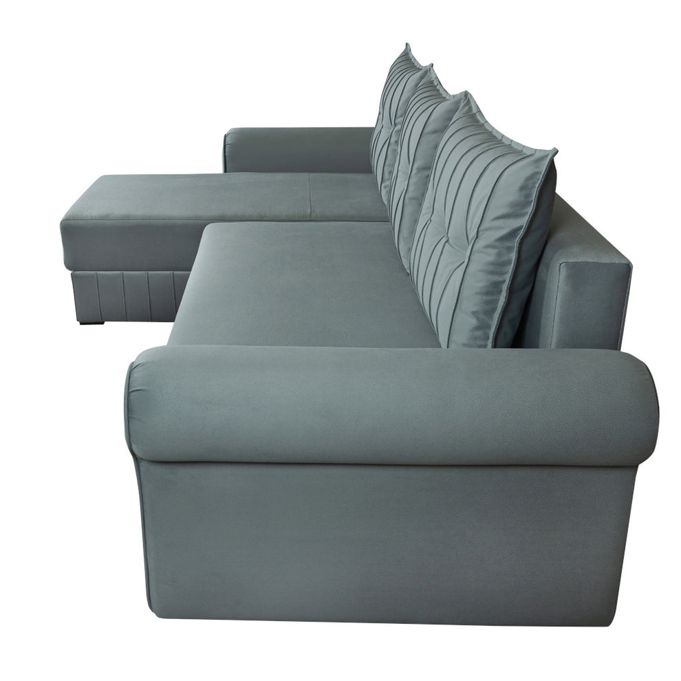 Coltar Extensibil Stanga Chic, 5 Locuri, Lada Depozitare, Albastru, 273 Cm