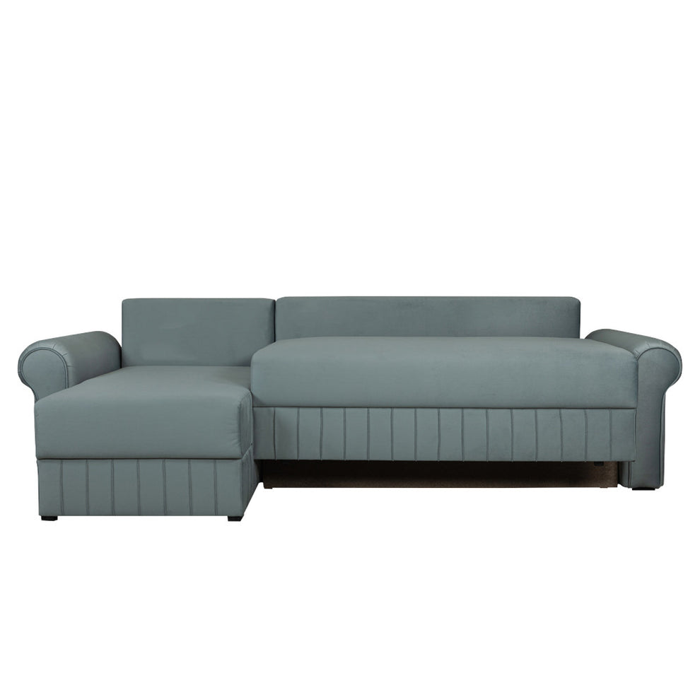 Coltar Extensibil Stanga Chic, 5 Locuri, Lada Depozitare, Albastru, 273 Cm