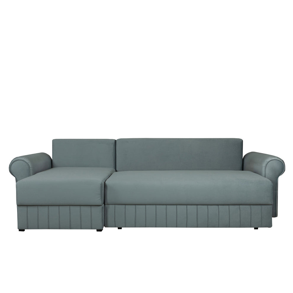 Coltar Extensibil Stanga Chic, 5 Locuri, Lada Depozitare, Albastru, 273 Cm