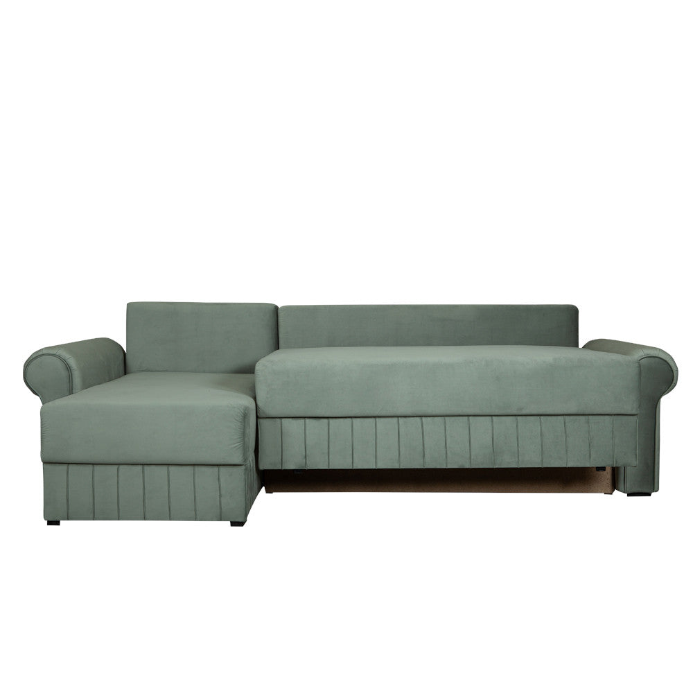 Coltar Extensibil Stanga Chic, 5 Locuri, Lada Depozitare, Verde, 273 Cm