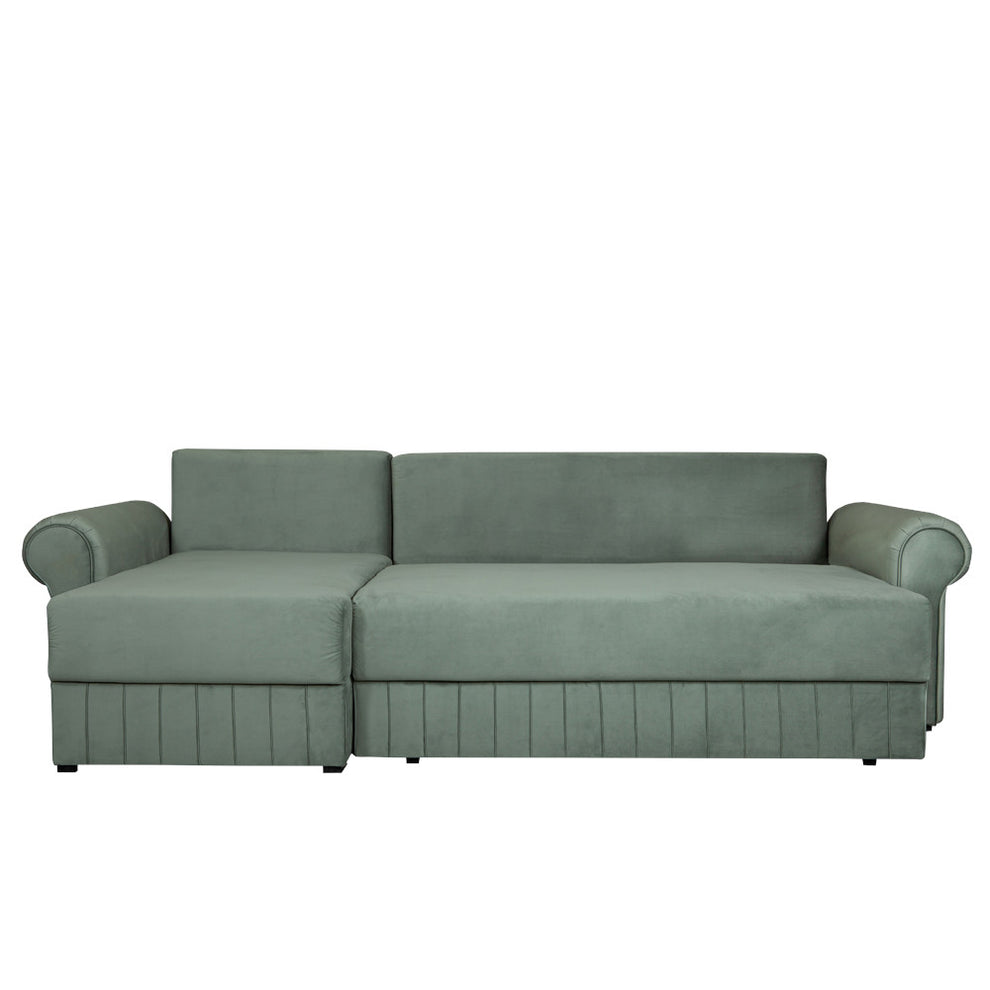 Coltar Extensibil Stanga Chic, 5 Locuri, Lada Depozitare, Verde, 273 Cm