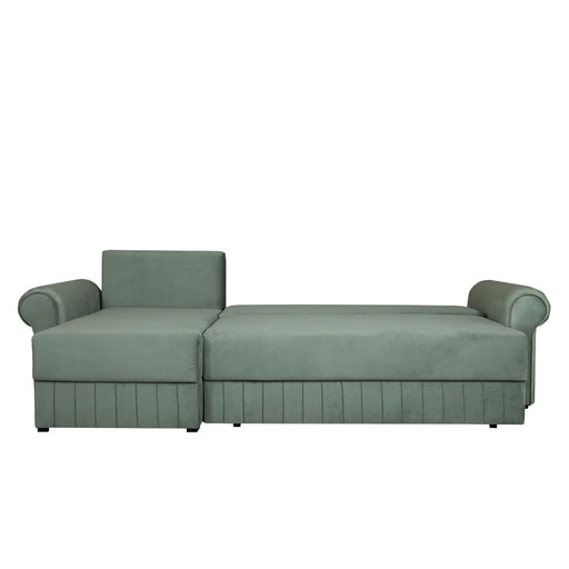 Coltar Extensibil Stanga Chic, 5 Locuri, Lada Depozitare, Verde, 273 Cm