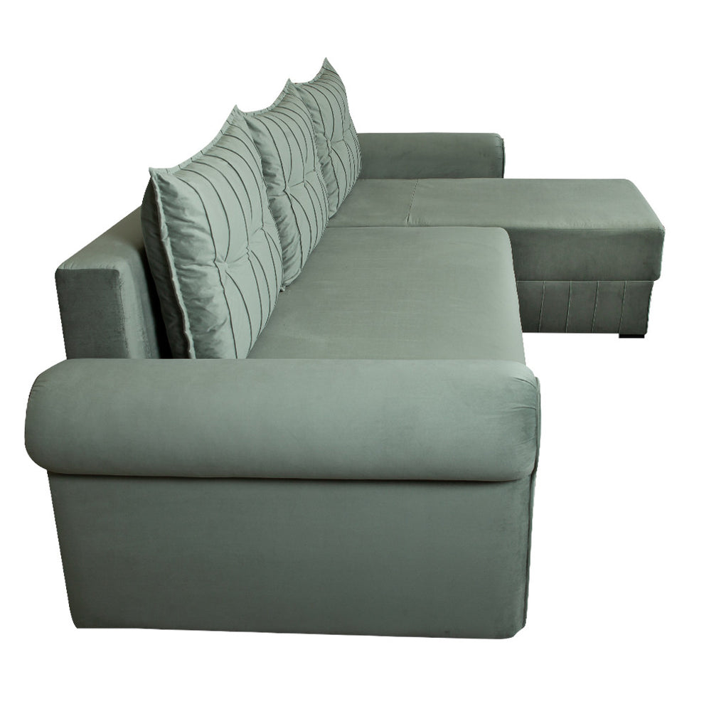 Coltar Extensibil Dreapta Chic, 5 Locuri, Lada Depozitare, Verde, 273 Cm