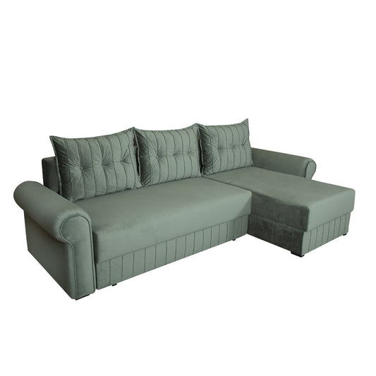 coltar-extensibil-chic-5-locuri-273-cm verde dreapta cu lada