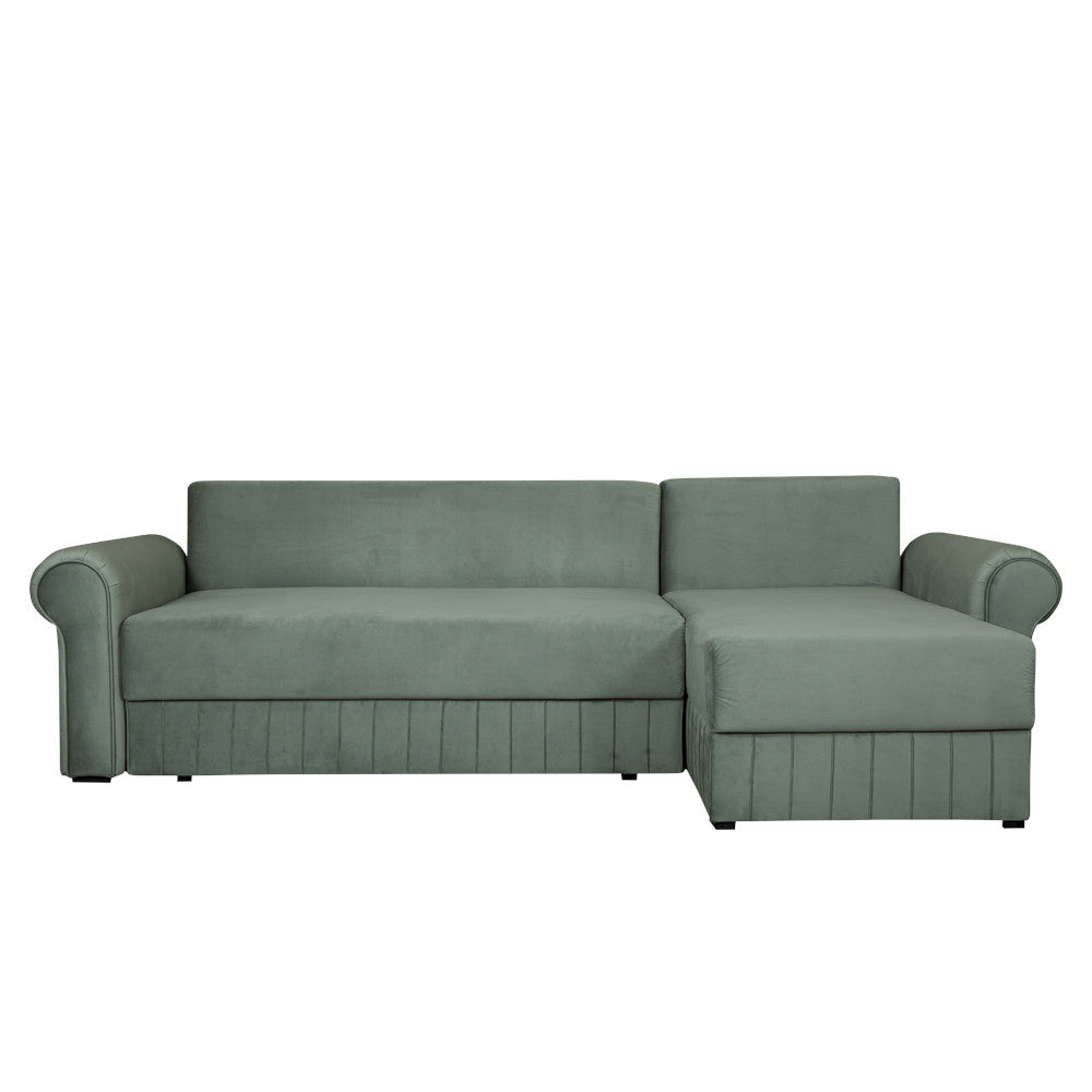 Coltar Extensibil Dreapta Chic, 5 Locuri, Lada Depozitare, Verde, 273 Cm