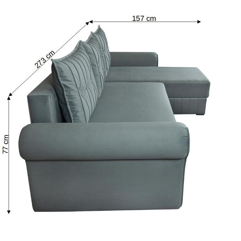 Coltar Extensibil Dreapta Chic, 5 Locuri, Lada Depozitare, Albastru, 273 Cm