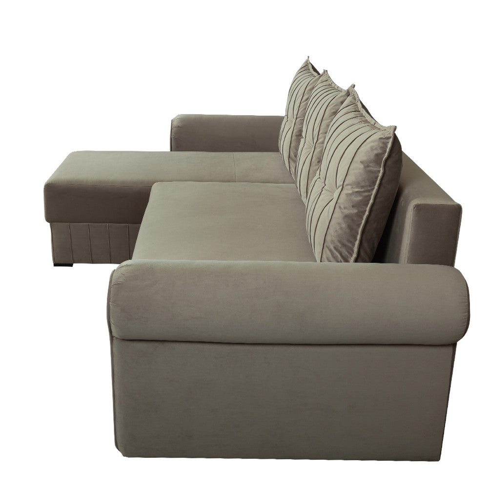 Coltar Extensibil Stanga Chic, 5 Locuri, Lada Depozitare, Bej, 273 Cm