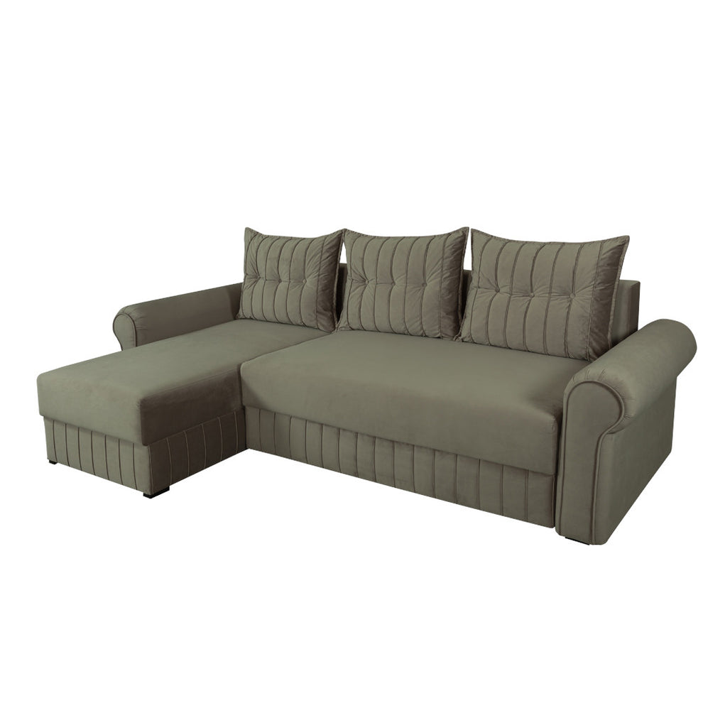Coltar Extensibil Stanga Chic, 5 Locuri, Lada Depozitare, Bej, 273 Cm