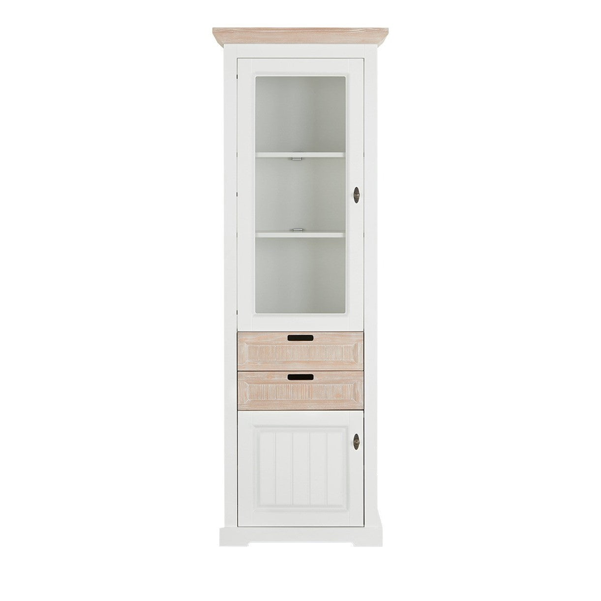 Vitrina Porto Stanga Cu 2 Usi Si 2 Sertare Alb Si Natur, 67.5 Cm