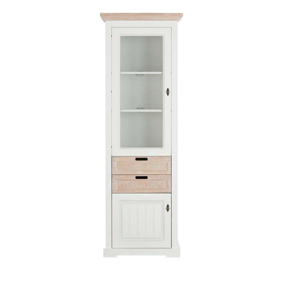 Vitrina Porto Stanga Cu 2 Usi Si 2 Sertare Alb Si Natur, 67.5 Cm