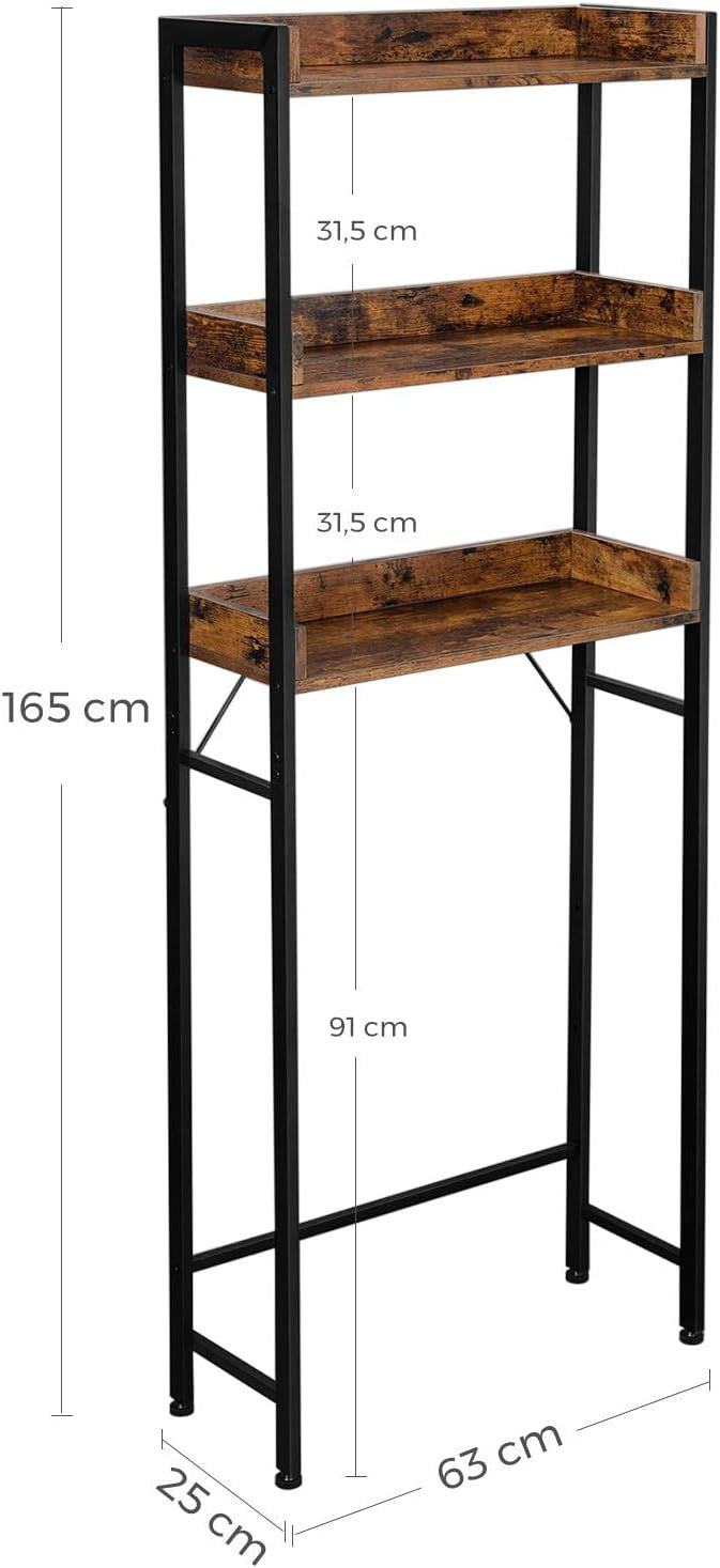 Raft De Depozitare Pentru Baie Cu 3 Niveluri, Maro Rustic Si Negru, 63 Cm