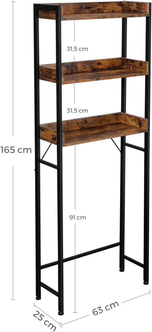 Raft De Depozitare Pentru Baie Cu 3 Niveluri, Maro Rustic Si Negru, 63 Cm