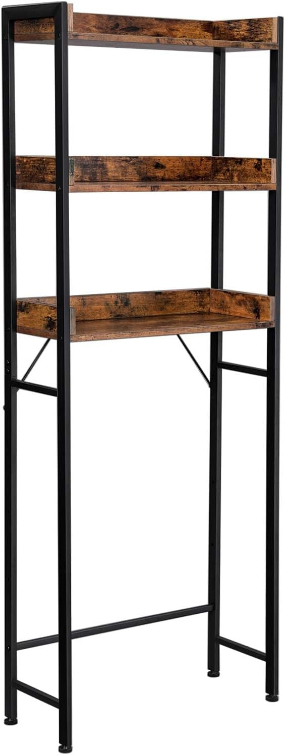 Raft De Depozitare Pentru Baie Cu 3 Niveluri, Maro Rustic Si Negru, 63 Cm