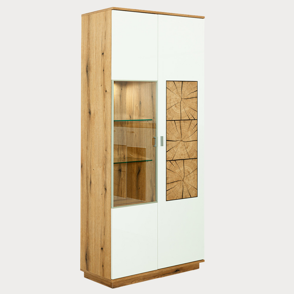Vitrina Dakota White Cu 2 Usi Alb Si Natur, 85 Cm