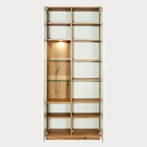 Vitrina Dakota White Cu 2 Usi Alb Si Natur, 85 Cm