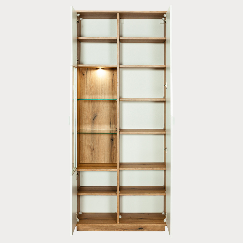 Vitrina Dakota White Cu 2 Usi Alb Si Natur, 85 Cm