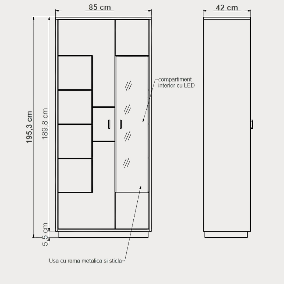 Vitrina Urbano Oak Cu 2 Usi, Stejar Rustic Si Negru, 85 Cm