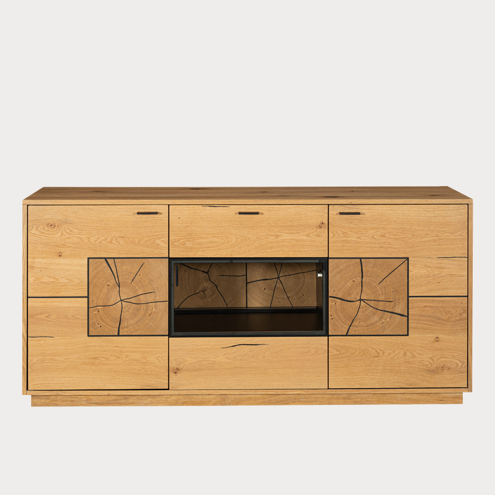 Bufet Urbano Oak Cu 3 Usi Si 1 Sertar, Stejar Rustic Si Negru, 170 Cm