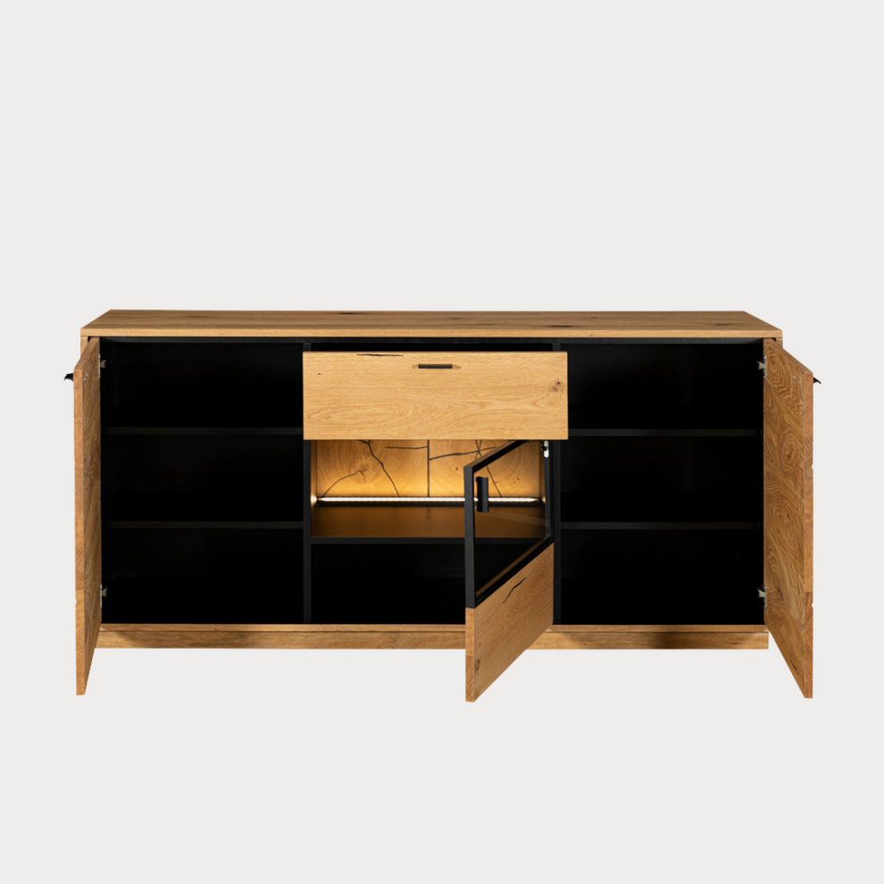 Bufet Urbano Oak Cu 3 Usi Si 1 Sertar, Stejar Rustic Si Negru, 170 Cm