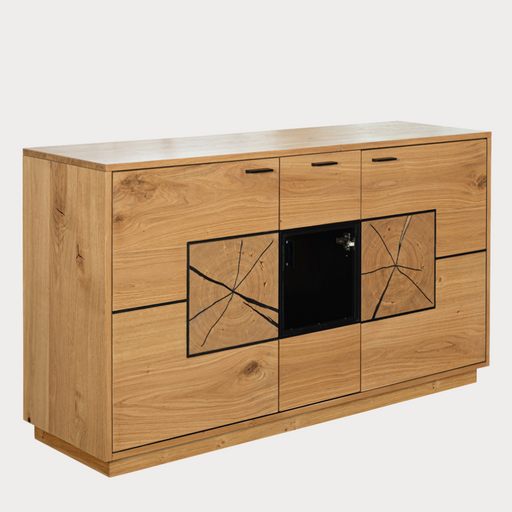 Bufet Urbano Oak Cu 3 Usi Si 1 Sertar, Stejar Rustic Si Negru, 140 Cm