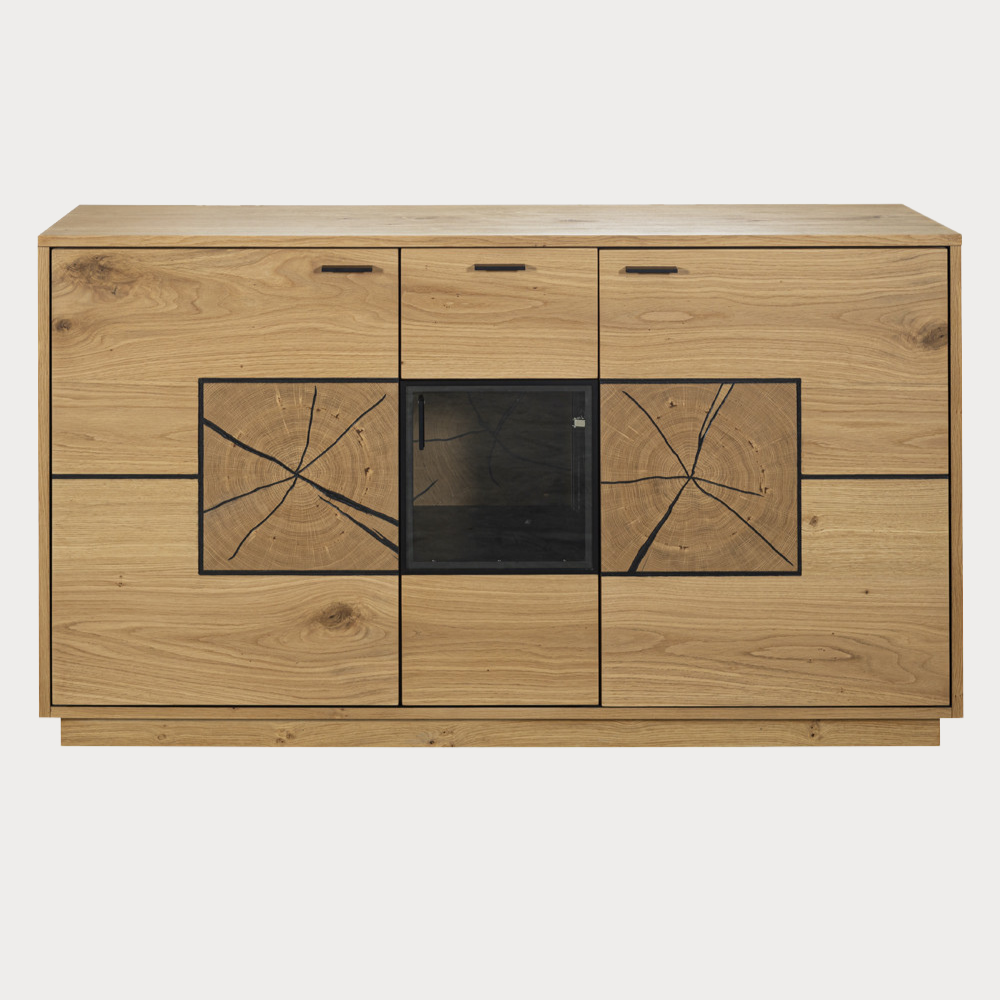Bufet Urbano Oak Cu 3 Usi Si 1 Sertar, Stejar Rustic Si Negru, 140 Cm