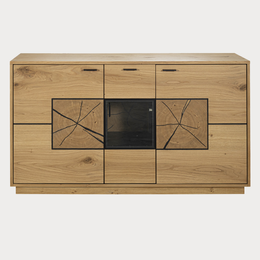 Bufet Urbano Oak Cu 3 Usi Si 1 Sertar, Stejar Rustic Si Negru, 140 Cm