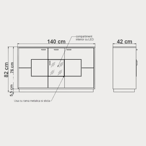 Bufet Urbano Oak Cu 3 Usi Si 1 Sertar, Stejar Rustic Si Negru, 140 Cm