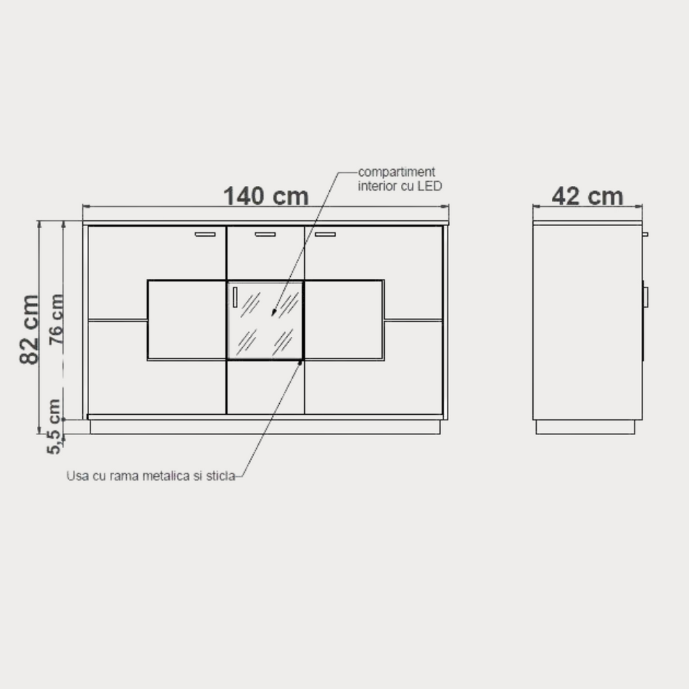 Bufet Urbano Oak Cu 3 Usi Si 1 Sertar, Stejar Rustic Si Negru, 140 Cm