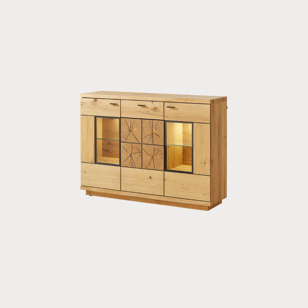 Comoda Bar Dakota Lungime 151.6 cm, Furnir Stejar Salbatic, Living, Decor Usi din Trunchi Natural, Inchidere Silentioasa