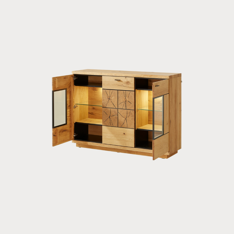Comoda Bar Dakota Lungime 151.6 cm, Furnir Stejar Salbatic, Living, Decor Usi din Trunchi Natural, Inchidere Silentioasa