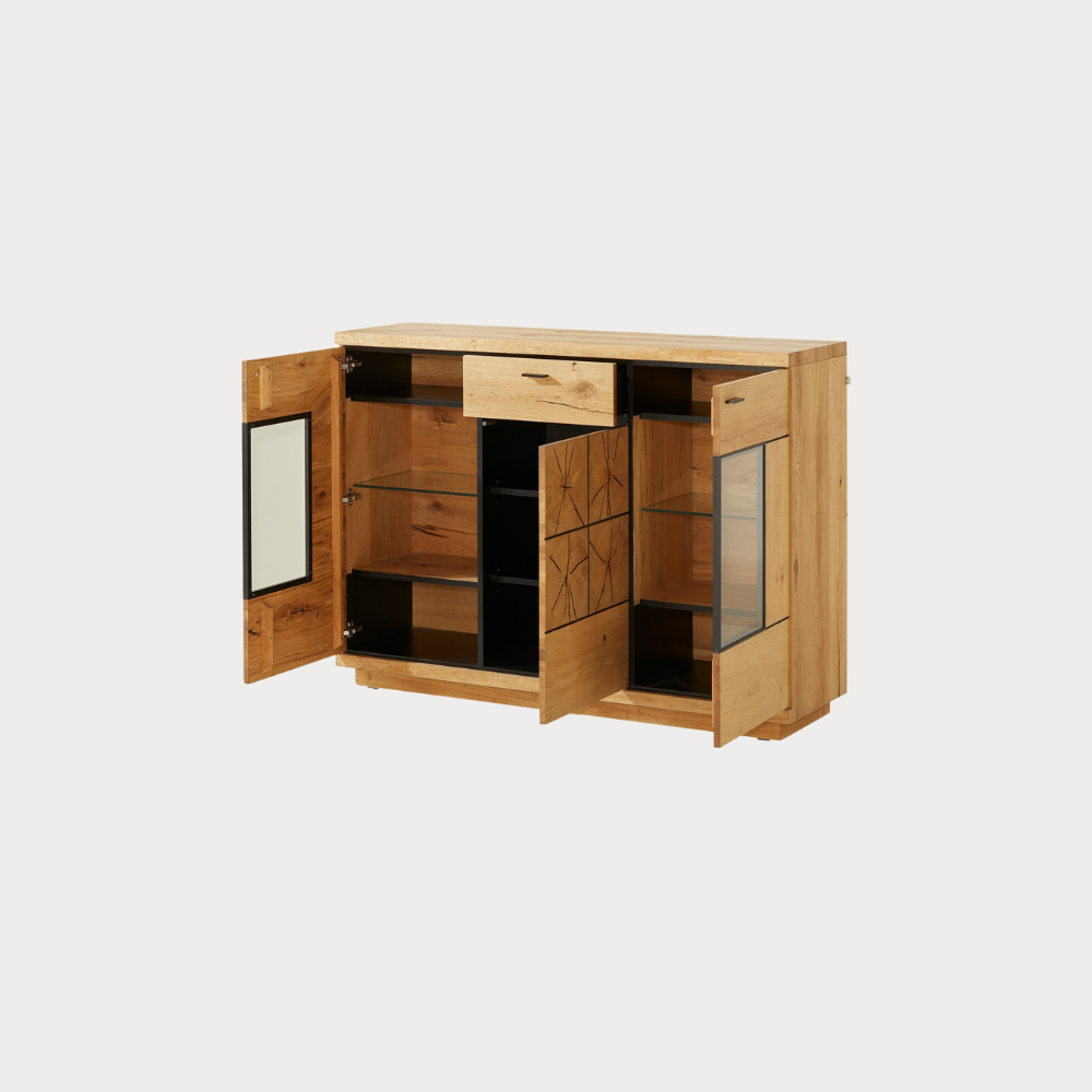 Comoda Bar Dakota Lungime 151.6 cm, Furnir Stejar Salbatic, Living, Decor Usi din Trunchi Natural, Inchidere Silentioasa