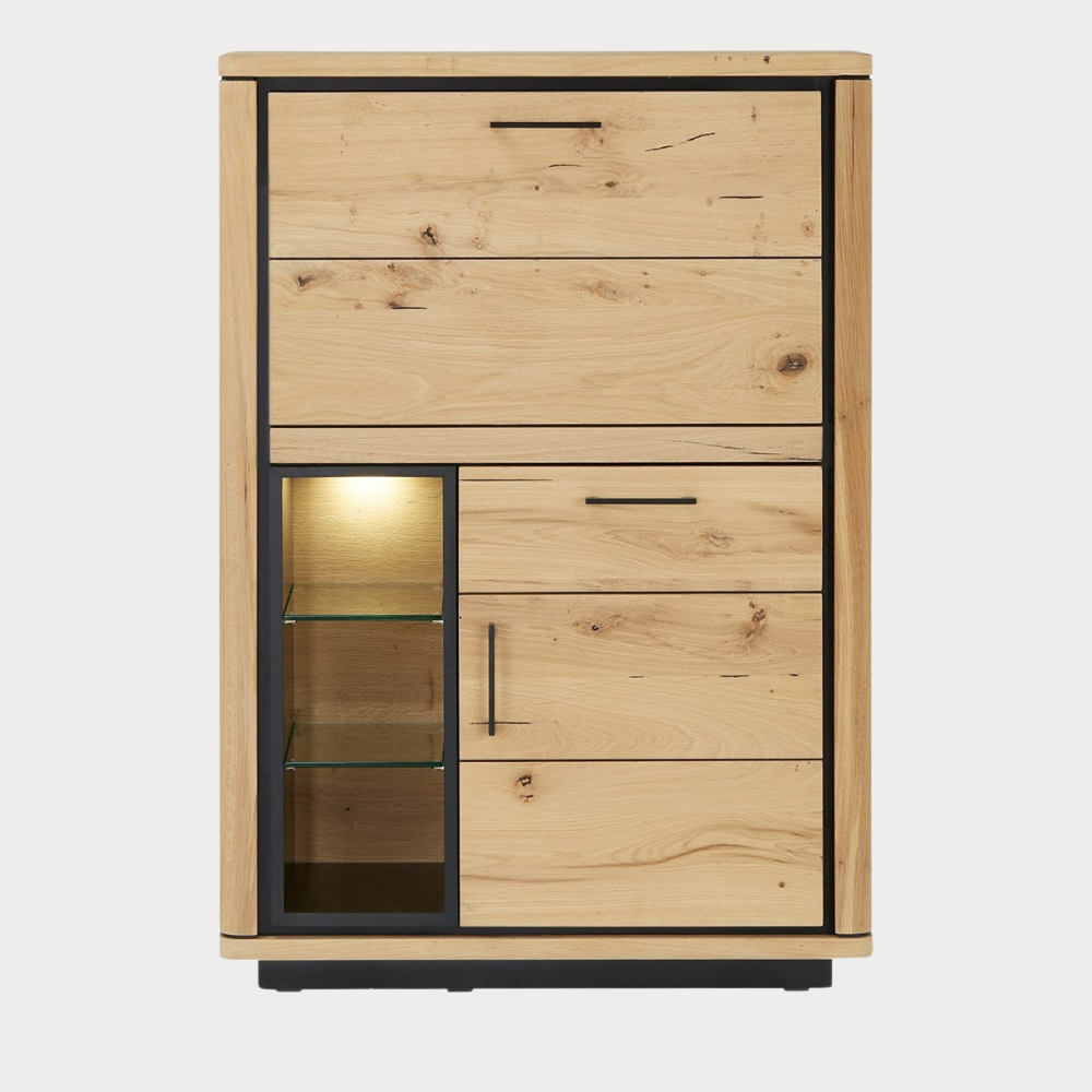 Dulap Birou Tulsa Smoked Oak, Furnir Din Lemn Masiv, 88 Cm