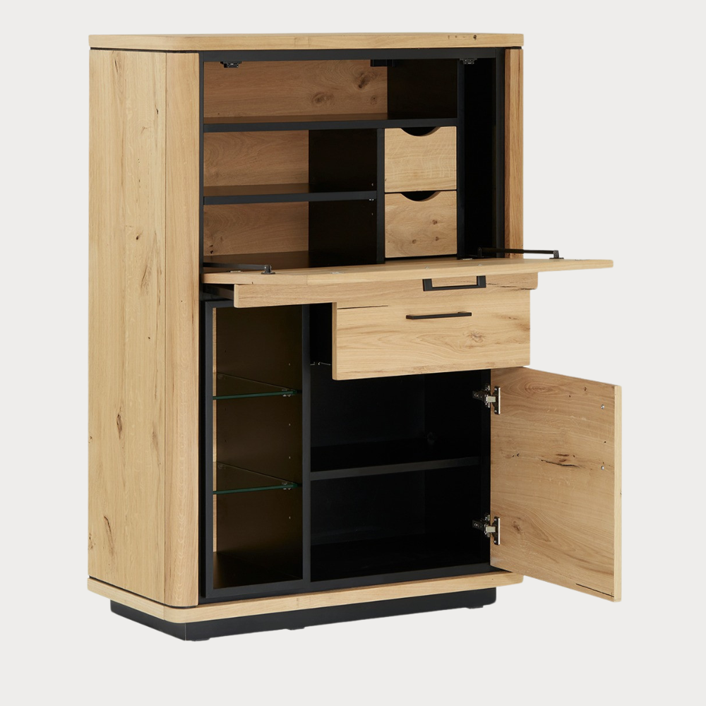 Dulap Birou Tulsa Smoked Oak, Furnir Din Lemn Masiv, 88 Cm