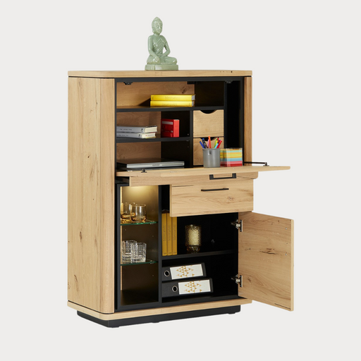 Dulap Birou Tulsa Smoked Oak, Furnir Din Lemn Masiv, 88 Cm