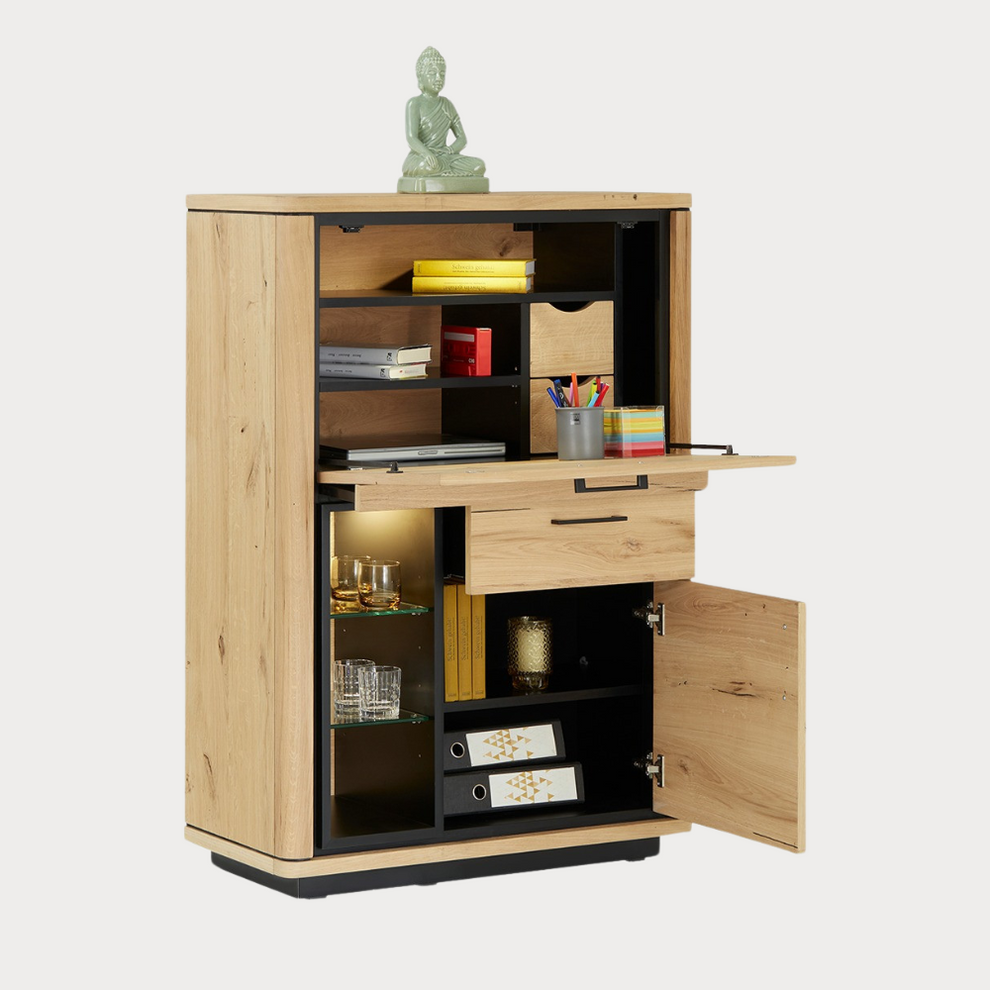Dulap Birou Tulsa Smoked Oak, Furnir Din Lemn Masiv, 88 Cm