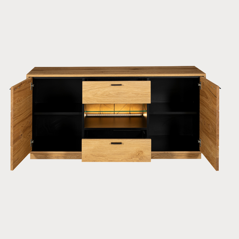 Comoda Tv Urbano Oak Cu 2 Usi Si 2 Sertare, Stejar Rustic Si Negru, 170 Cm