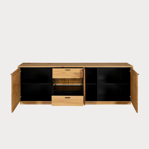 Comoda Tv Urbano Oak Cu 3 Usi, 2 Sertare Si 1 Nisa, Stejar Rustic Si Negru, 195 Cm