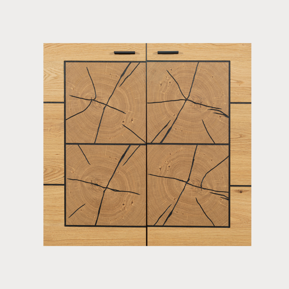 Comoda Bar Urbano Oak Cu 2 Usi, Stejar Rustic Si Negru, 110 Cm