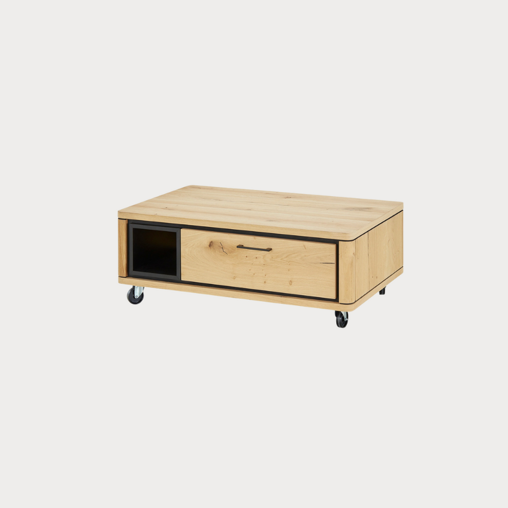 Masa Cafea Tulsa Smoked Oak, Furnir Din Lemn Masiv, 110 Cm