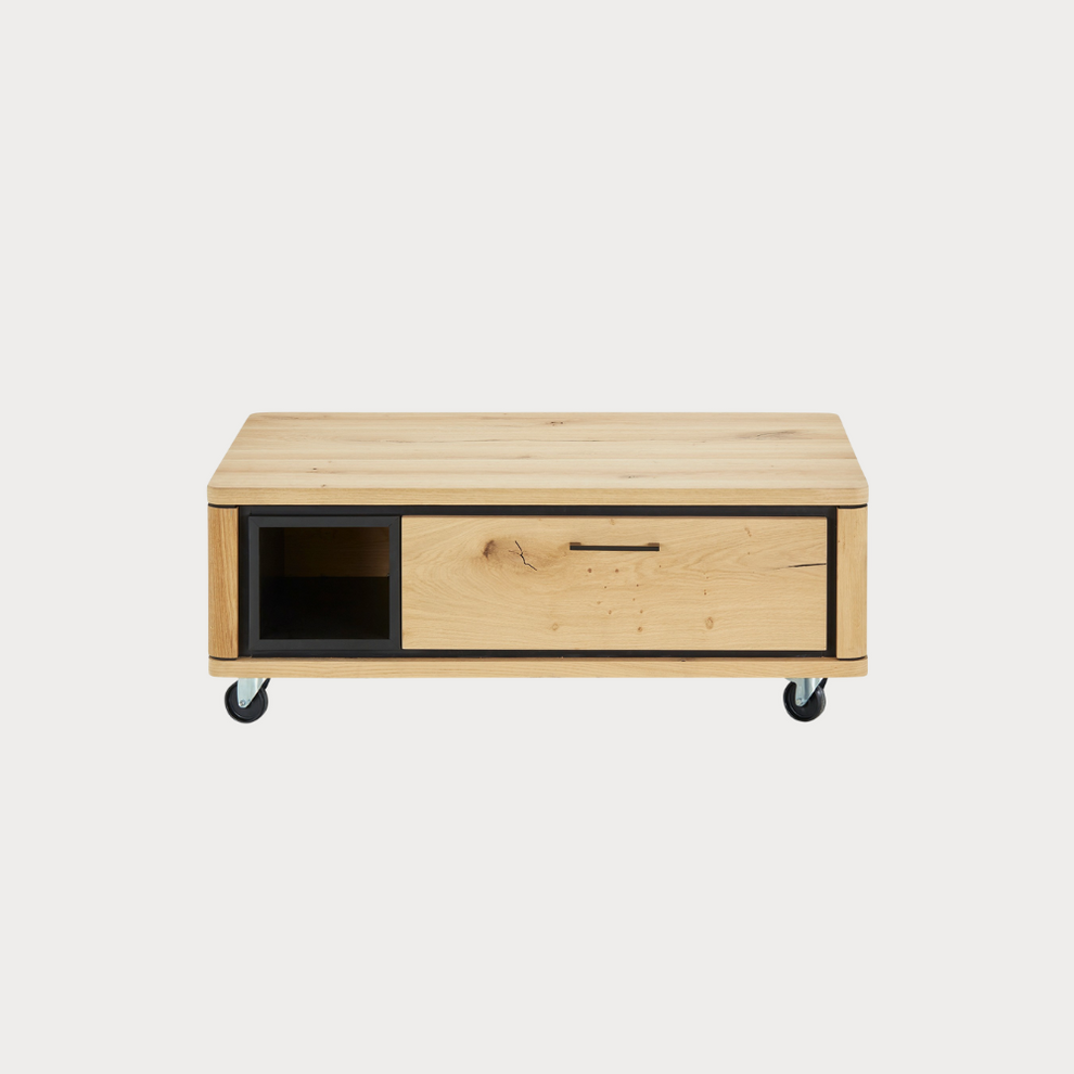 Masa Cafea Tulsa Smoked Oak, Furnir Din Lemn Masiv, 110 Cm