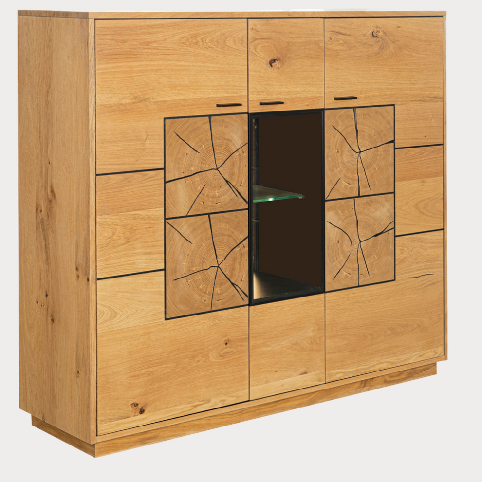 Comoda Bar Urbano Oak Cu 3 Usi, Stejar Rustic Si Negru, 140 Cm