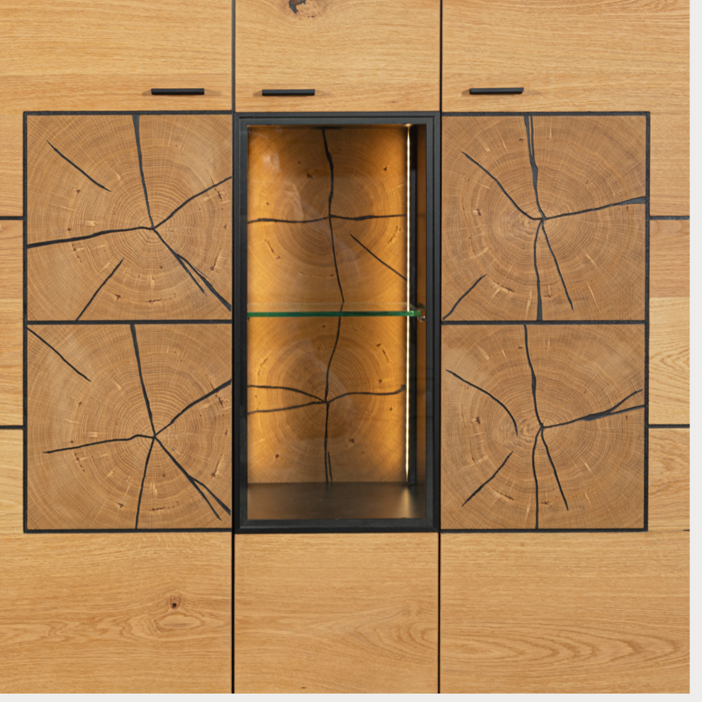 Comoda Bar Urbano Oak Cu 3 Usi, Stejar Rustic Si Negru, 140 Cm