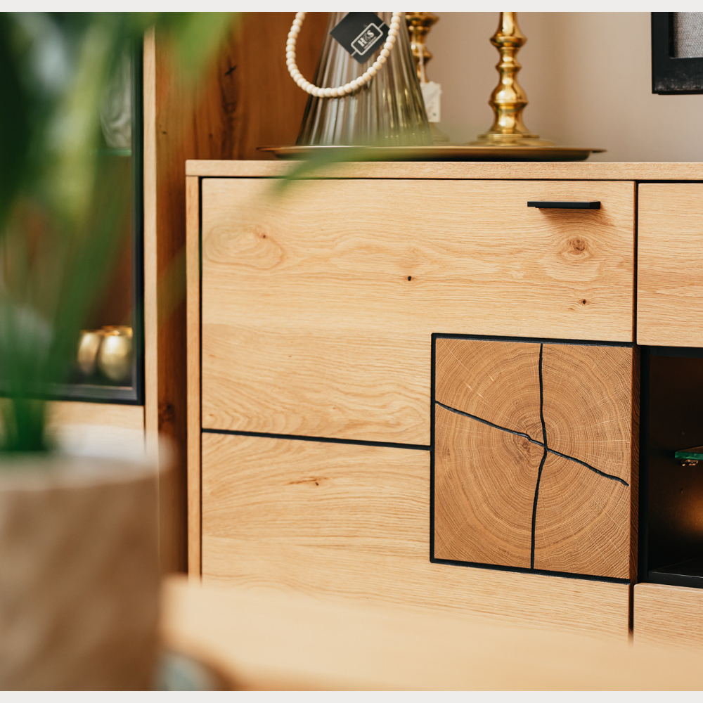 Comoda Bar Urbano Oak Cu 3 Usi, Stejar Rustic Si Negru, 140 Cm