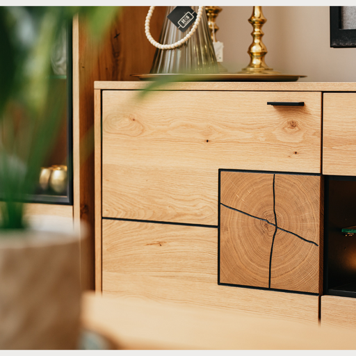 Comoda Bar Urbano Oak Cu 3 Usi, Stejar Rustic Si Negru, 140 Cm