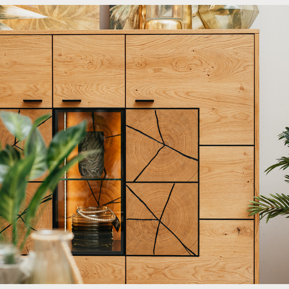 Comoda Bar Urbano Oak Cu 3 Usi, Stejar Rustic Si Negru, 140 Cm