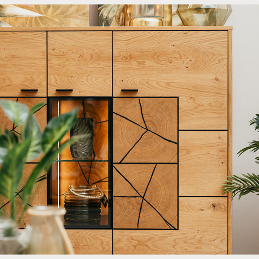 Comoda Bar Urbano Oak Cu 3 Usi, Stejar Rustic Si Negru, 140 Cm
